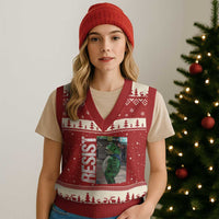 Portland Frog Protest V-Neck Knit Sweater Vest Vintage Activist Resistance - Wonder Print Shop