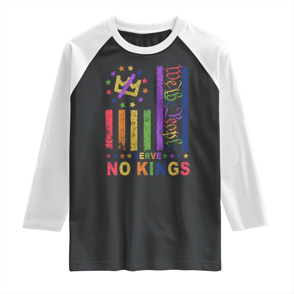 We The People No Kings in America Raglan Shirt Protest LGBTQ+ American Flag - Wonder Print Shop
