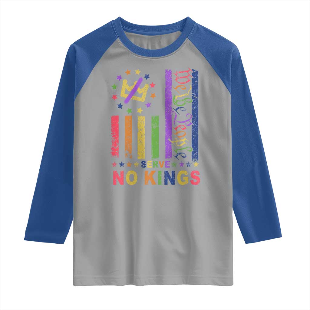 We The People No Kings in America Raglan Shirt Protest LGBTQ+ American Flag - Wonder Print Shop