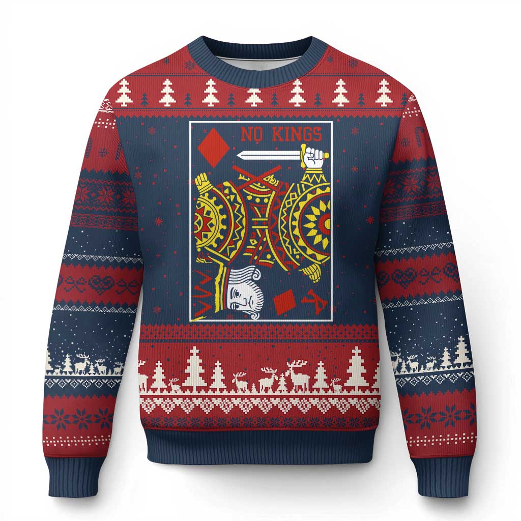 No Kings in America Ugly Christmas Sweater Resist Protest Playing Card - Wonder Print Shop