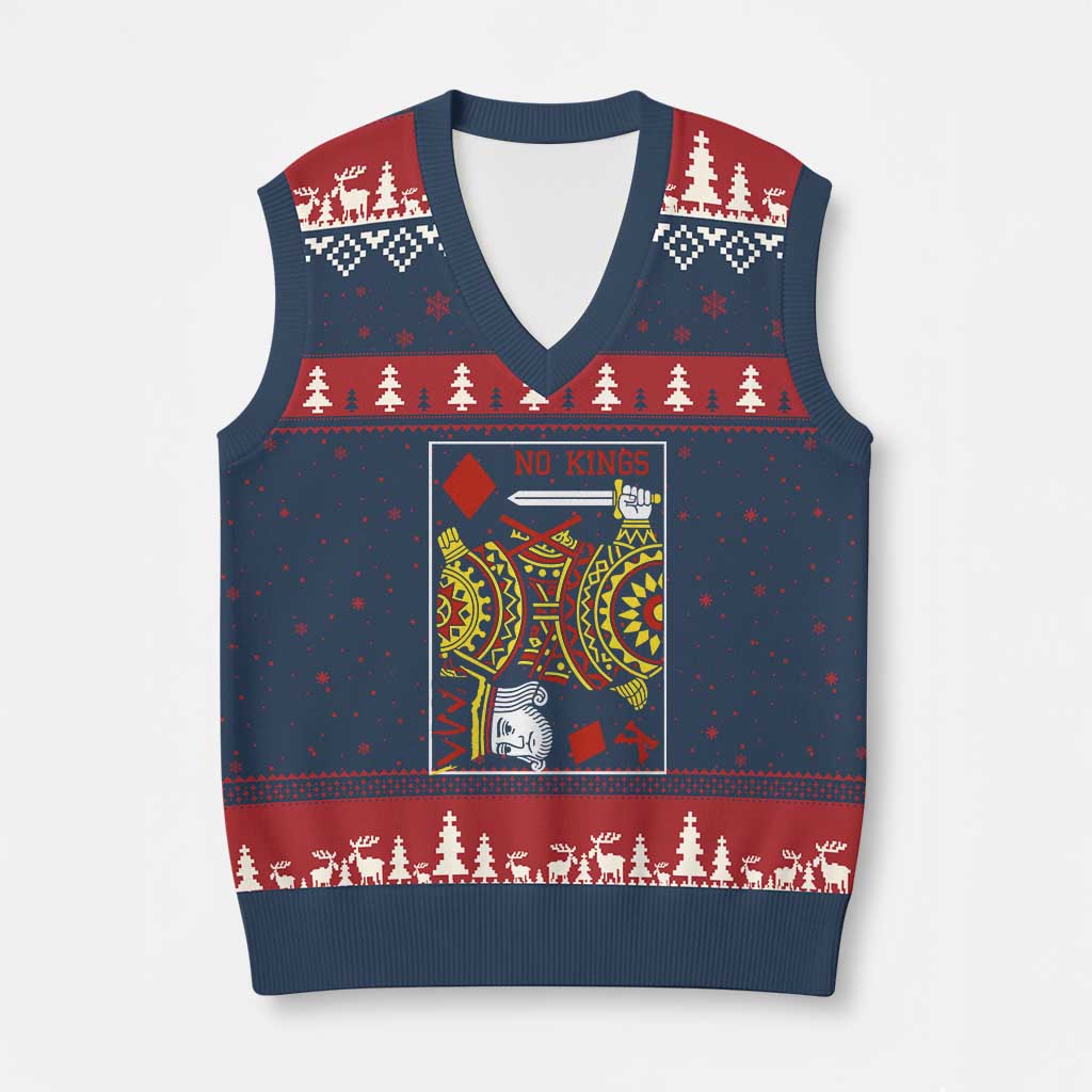 No Kings in America V-Neck Knit Sweater Vest Resist Protest Playing Card - Wonder Print Shop