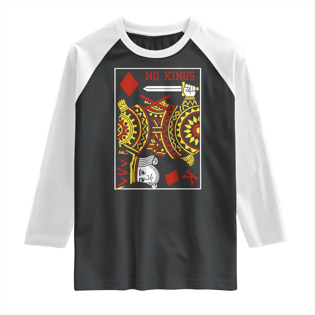 No Kings in America Raglan Shirt Resist Protest Playing Card - Wonder Print Shop