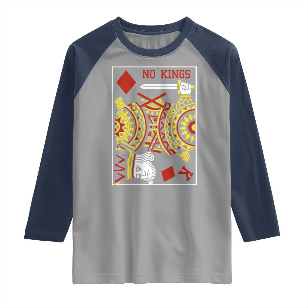 No Kings in America Raglan Shirt Resist Protest Playing Card - Wonder Print Shop