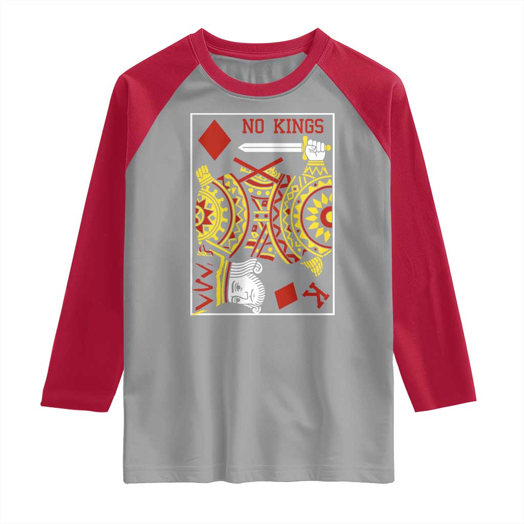 No Kings in America Raglan Shirt Resist Protest Playing Card - Wonder Print Shop