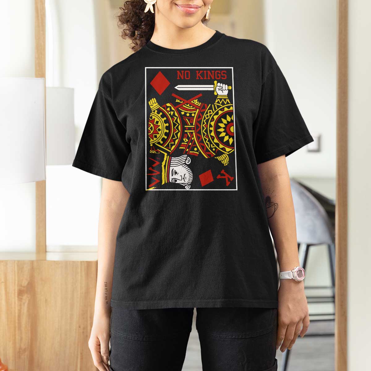 No Kings in America T Shirt For Women Resist Protest Playing Card - Wonder Print Shop