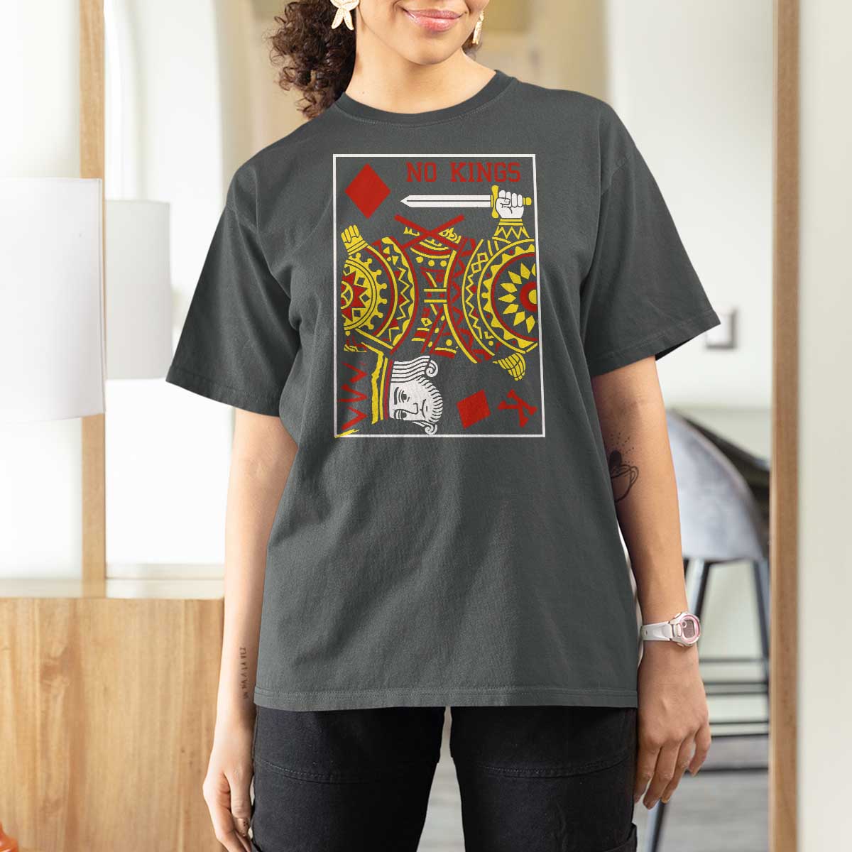 No Kings in America T Shirt For Women Resist Protest Playing Card - Wonder Print Shop