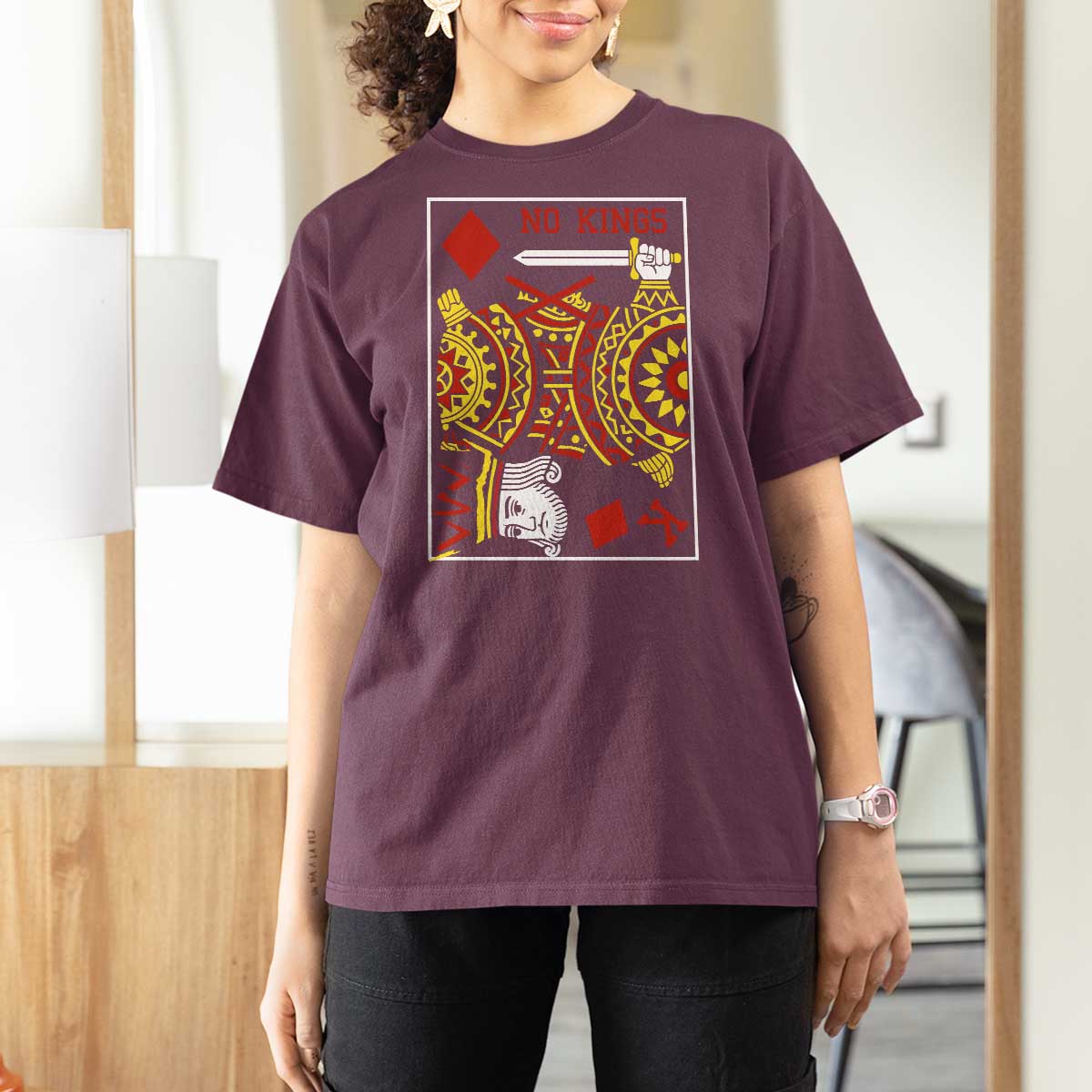 No Kings in America T Shirt For Women Resist Protest Playing Card - Wonder Print Shop