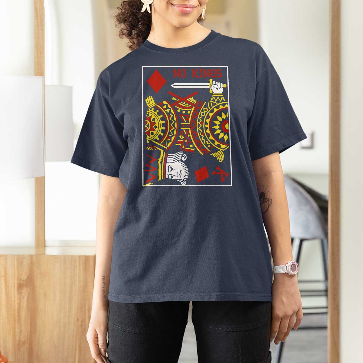 No Kings in America T Shirt For Women Resist Protest Playing Card - Wonder Print Shop