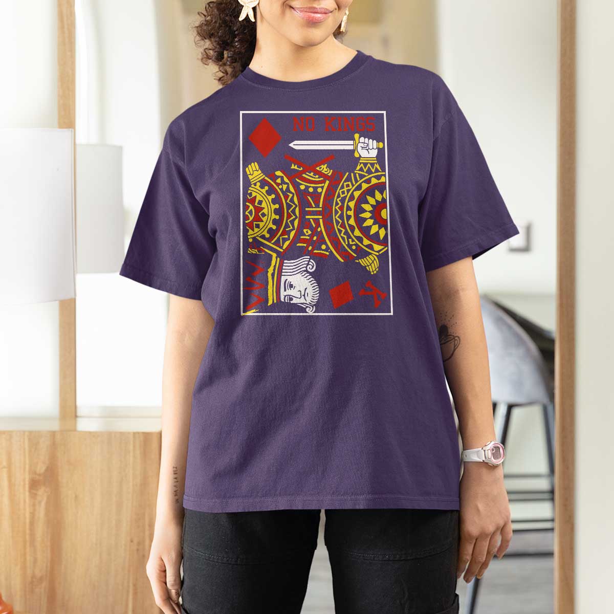 No Kings in America T Shirt For Women Resist Protest Playing Card - Wonder Print Shop