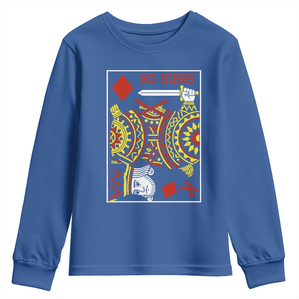 No Kings in America Youth Sweatshirt Resist Protest Playing Card - Wonder Print Shop