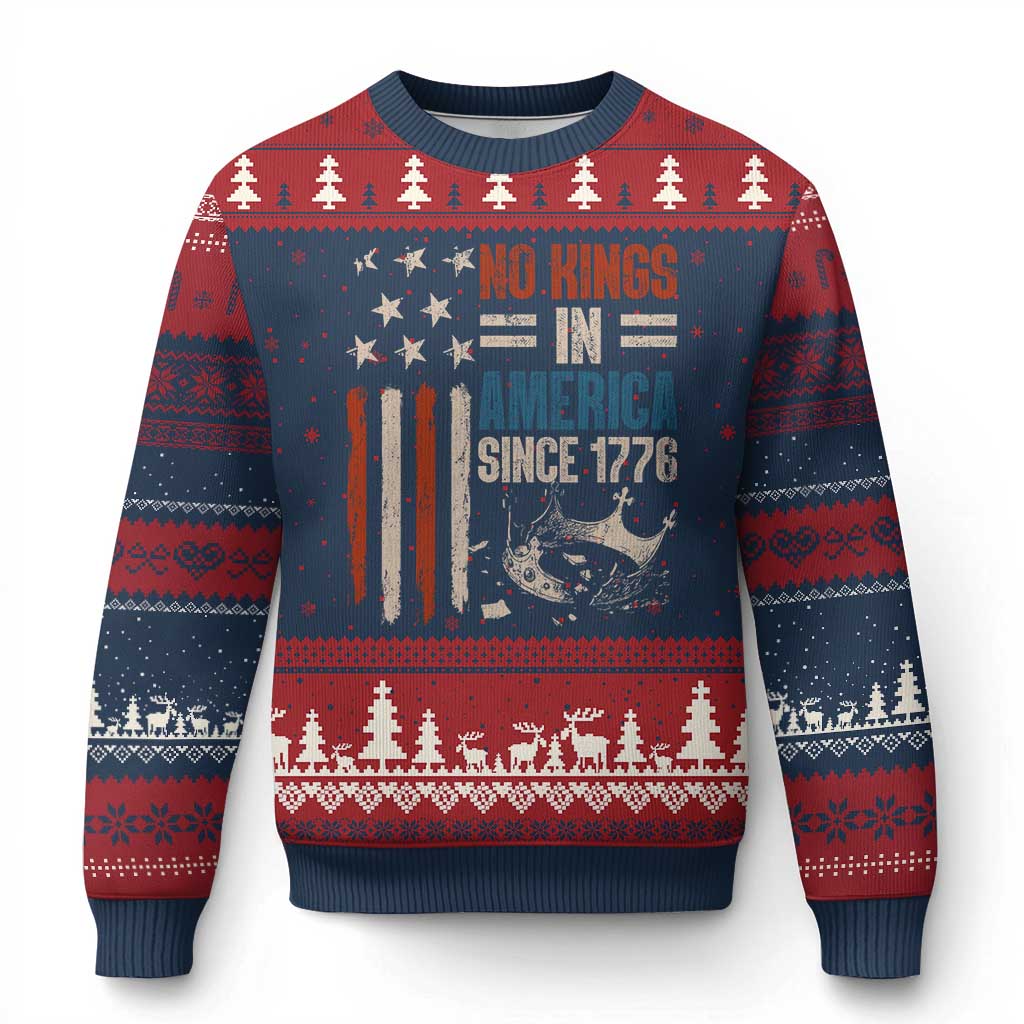 No Kings in America Ugly Christmas Sweater Since 1776 Social Justice American Flag - Wonder Print Shop