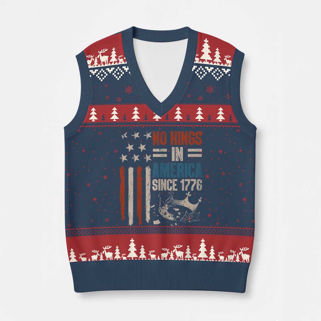 No Kings in America V-Neck Knit Sweater Vest Since 1776 Social Justice American Flag - Wonder Print Shop