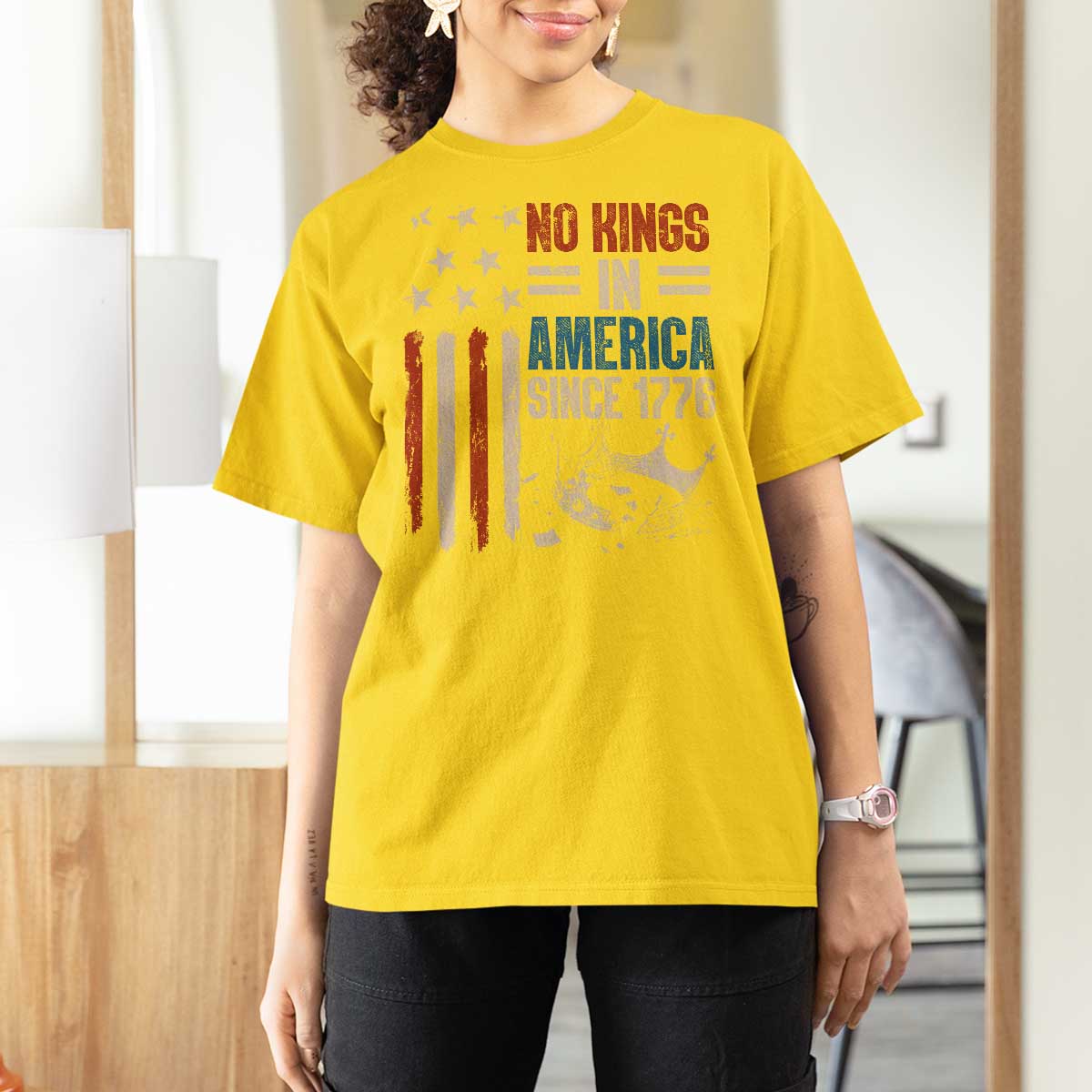 No Kings in America T Shirt For Women Since 1776 Social Justice American Flag - Wonder Print Shop