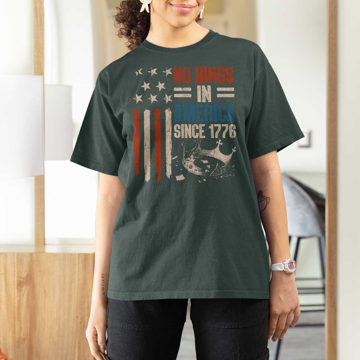 No Kings in America T Shirt For Women Since 1776 Social Justice American Flag - Wonder Print Shop