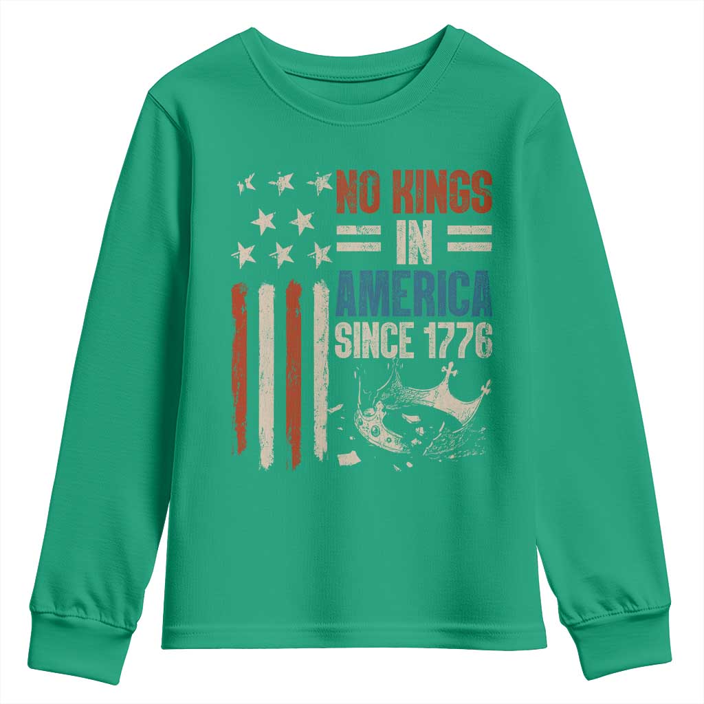 No Kings in America Youth Sweatshirt Since 1776 Social Justice American Flag - Wonder Print Shop
