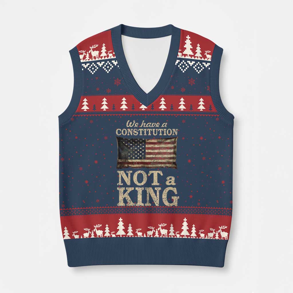 We Have A Constitution Not A King V-Neck Knit Sweater Vest Retro Social Justice American Flag - Wonder Print Shop