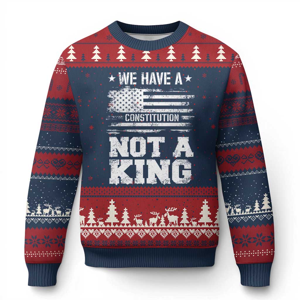 No Kings in America Ugly Christmas Sweater We Have A Constitution Not A King Resist US Flag - Wonder Print Shop