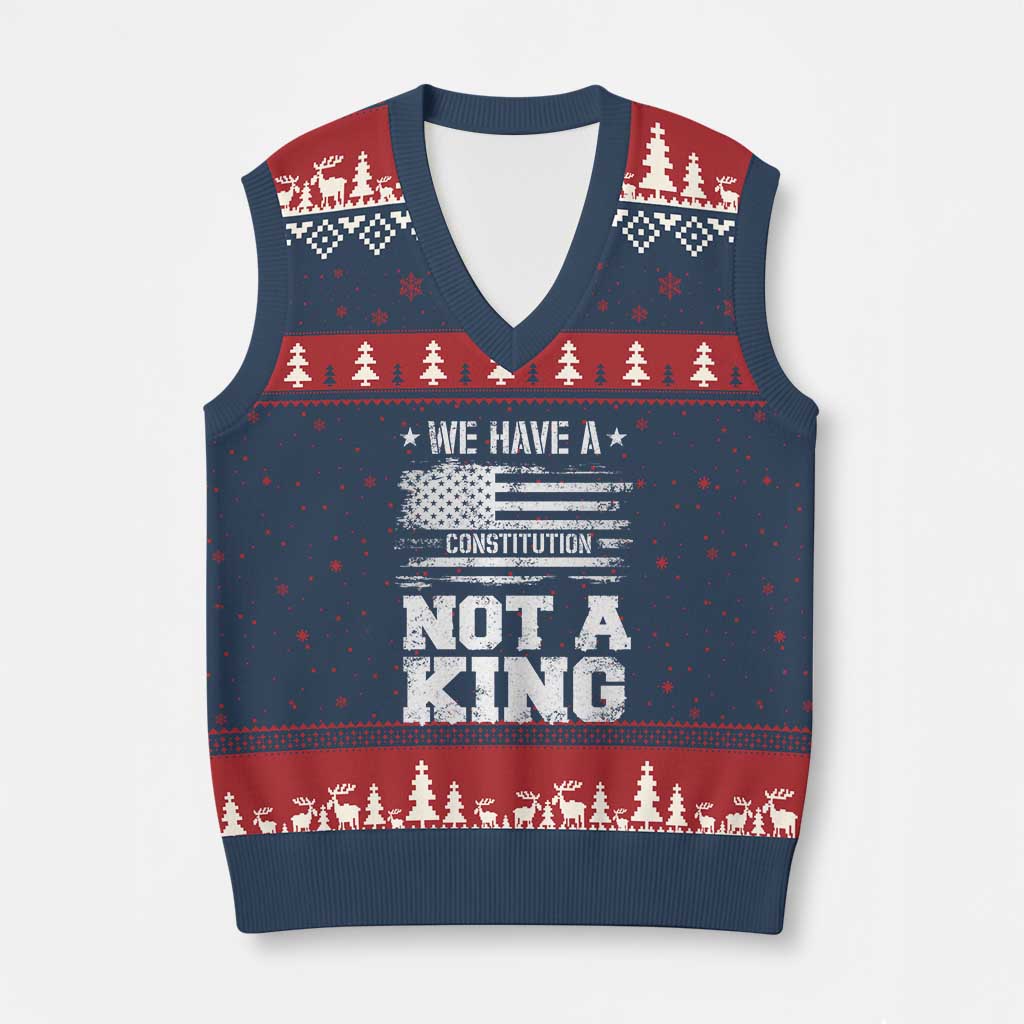 No Kings in America V-Neck Knit Sweater Vest We Have A Constitution Not A King Resist US Flag - Wonder Print Shop