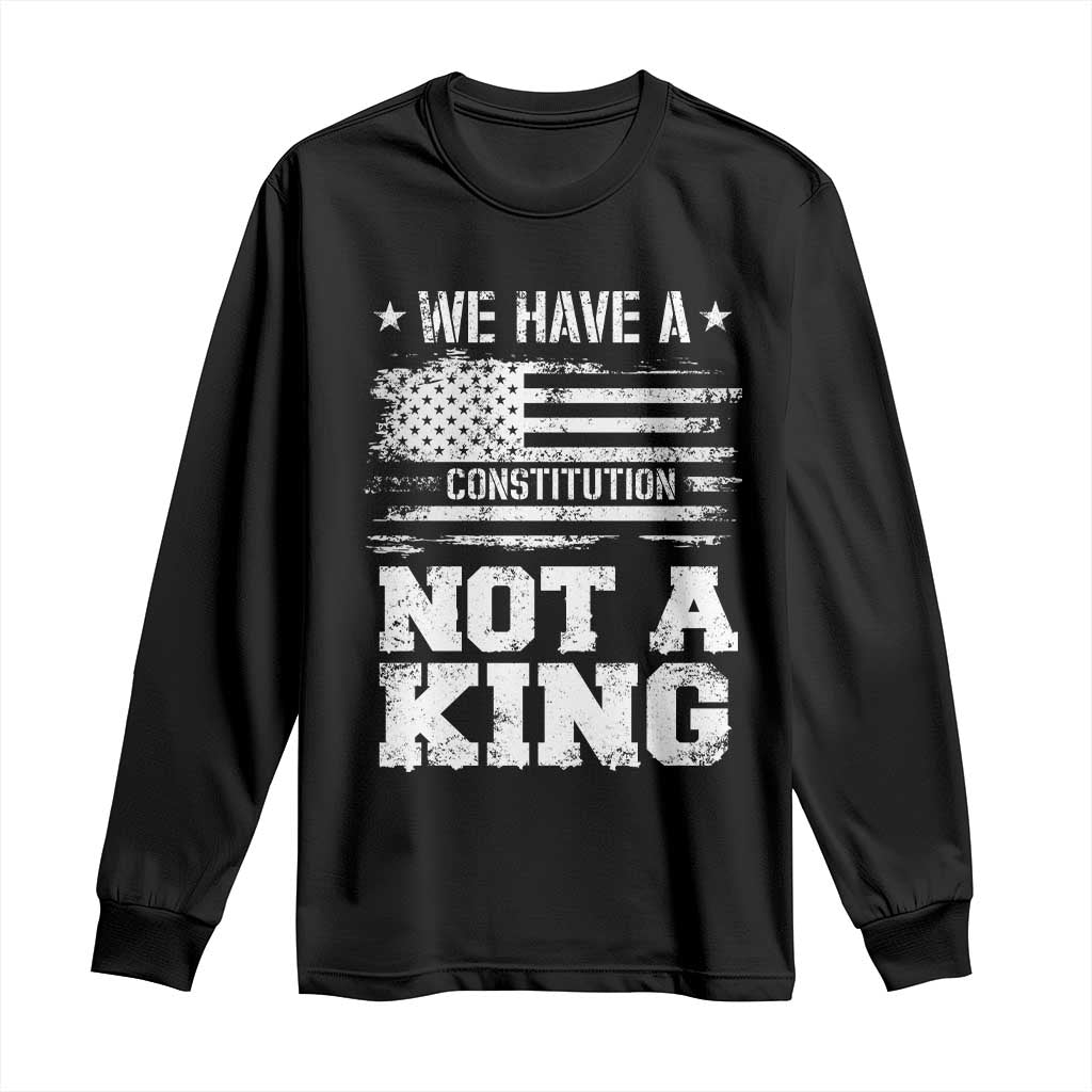 No Kings in America Long Sleeve Shirt We Have A Constitution Not A King Resist US Flag - Wonder Print Shop