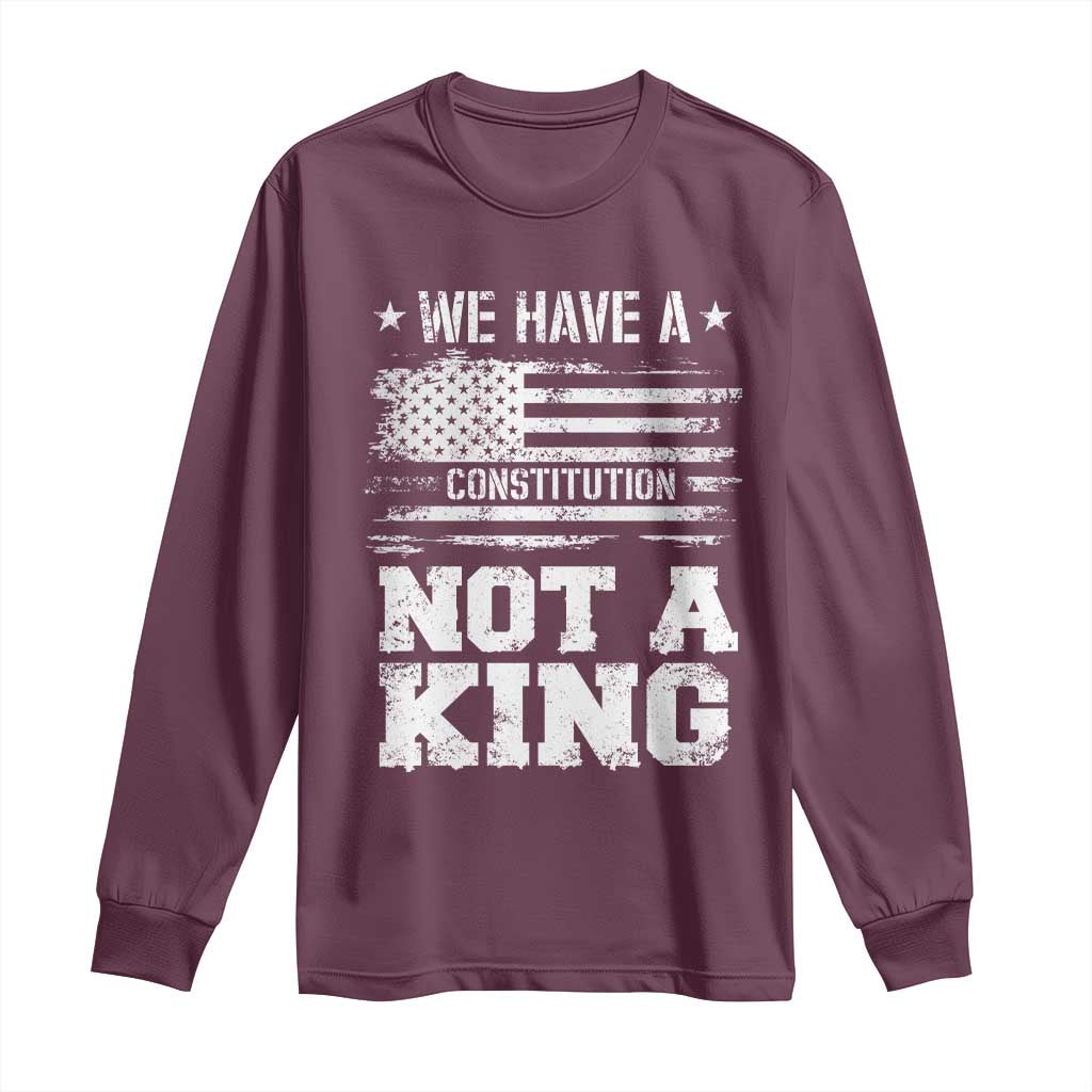 No Kings in America Long Sleeve Shirt We Have A Constitution Not A King Resist US Flag - Wonder Print Shop