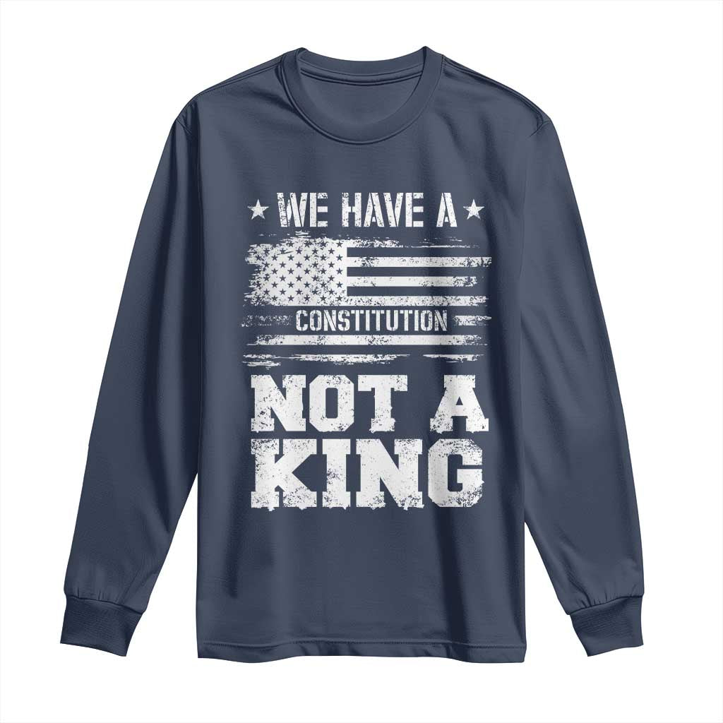 No Kings in America Long Sleeve Shirt We Have A Constitution Not A King Resist US Flag - Wonder Print Shop