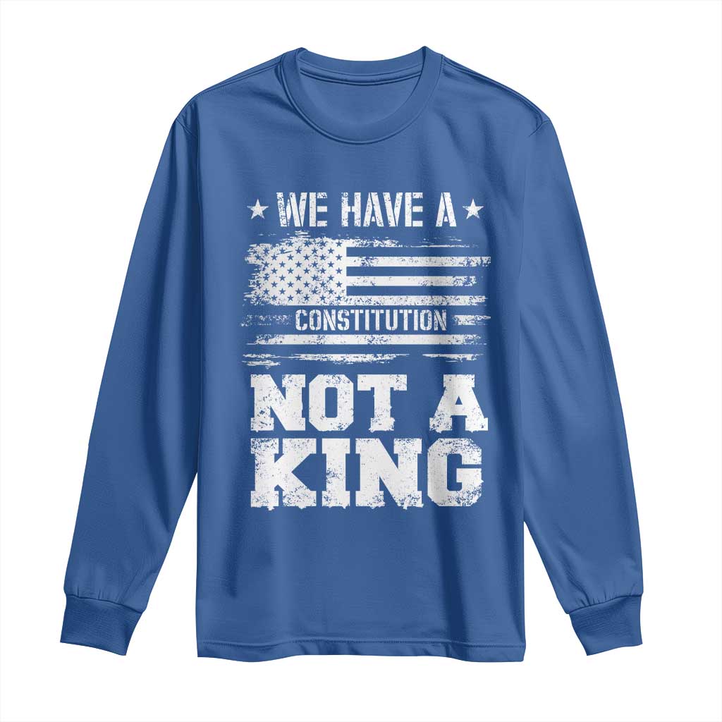 No Kings in America Long Sleeve Shirt We Have A Constitution Not A King Resist US Flag - Wonder Print Shop