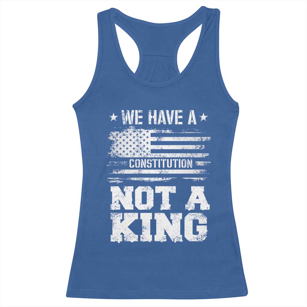 No Kings in America Racerback Tank Top We Have A Constitution Not A King Resist US Flag - Wonder Print Shop