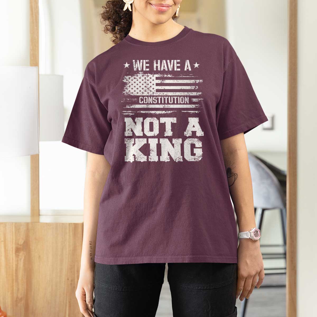 No Kings in America T Shirt For Women We Have A Constitution Not A King Resist US Flag - Wonder Print Shop