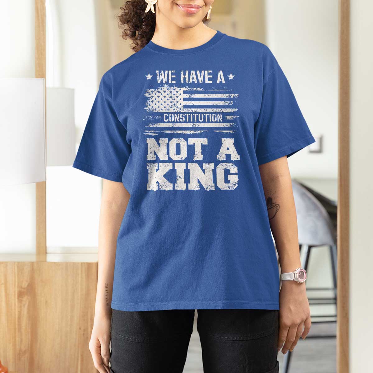No Kings in America T Shirt For Women We Have A Constitution Not A King Resist US Flag - Wonder Print Shop