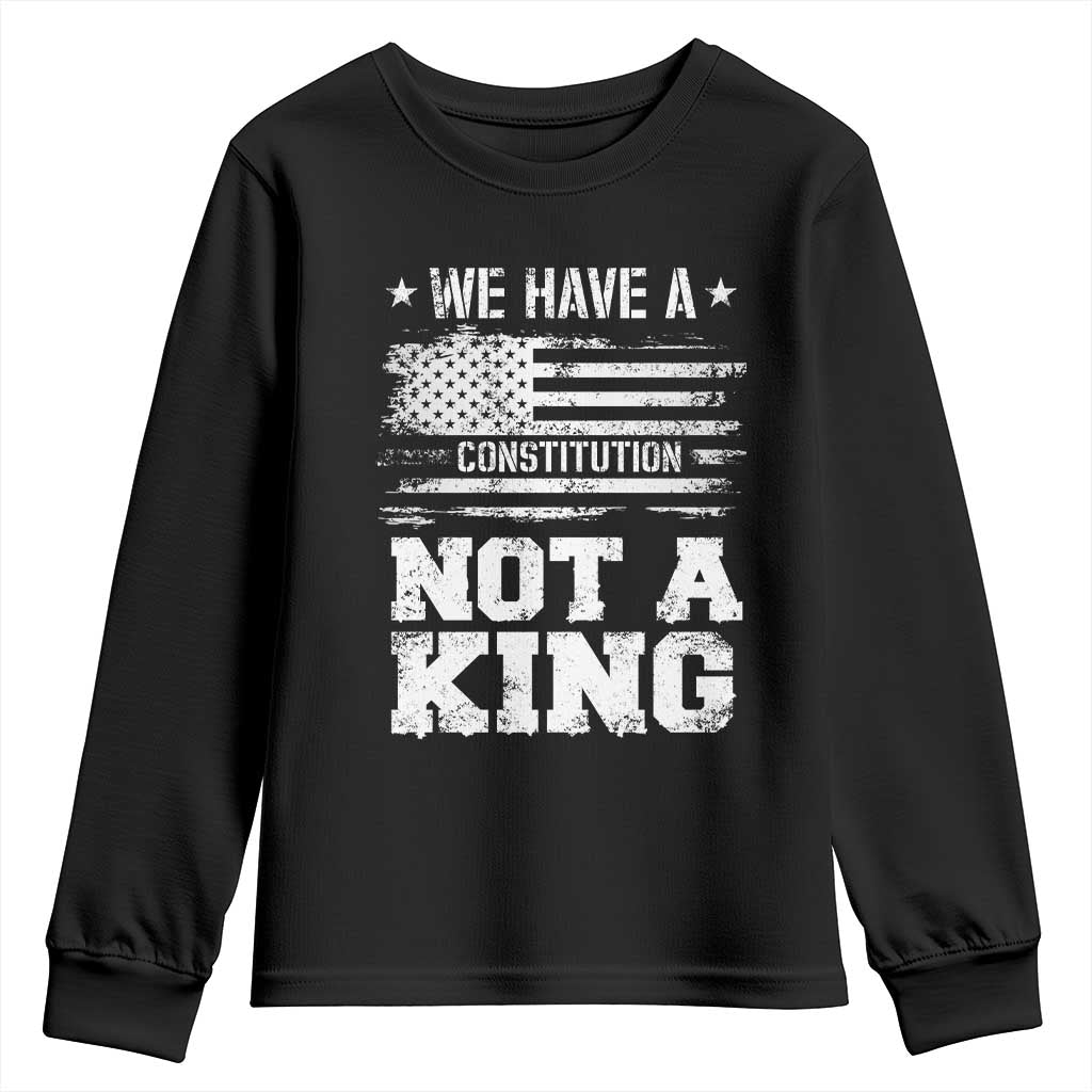 No Kings in America Youth Sweatshirt We Have A Constitution Not A King Resist US Flag - Wonder Print Shop