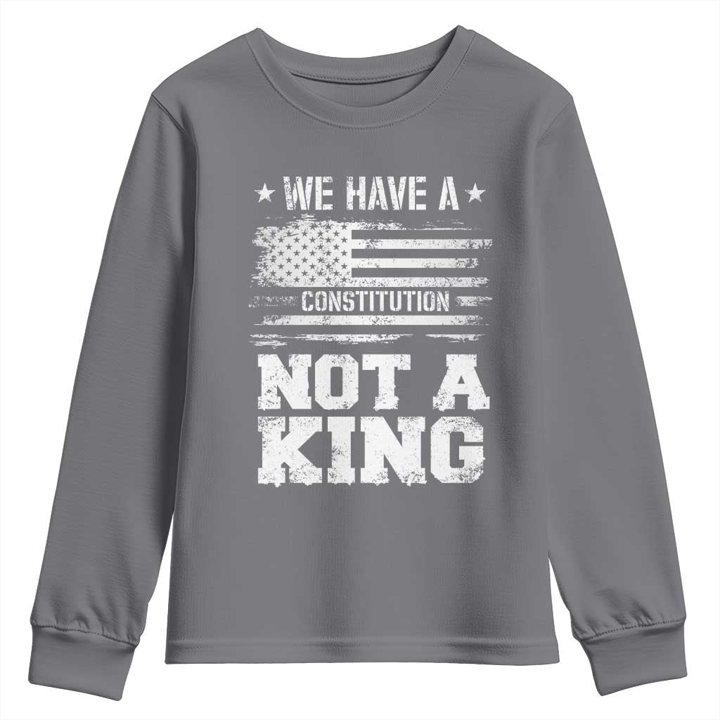 No Kings in America Youth Sweatshirt We Have A Constitution Not A King Resist US Flag - Wonder Print Shop