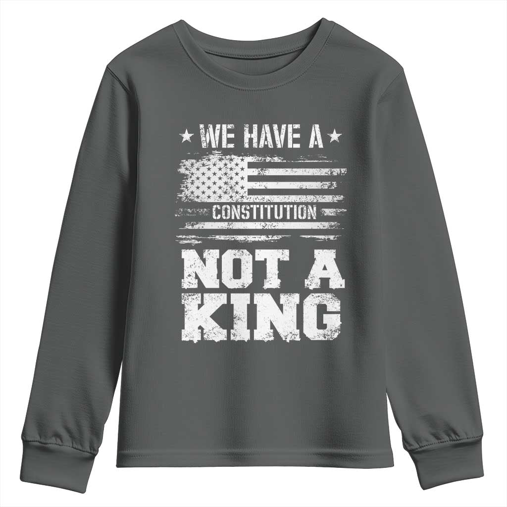 No Kings in America Youth Sweatshirt We Have A Constitution Not A King Resist US Flag - Wonder Print Shop