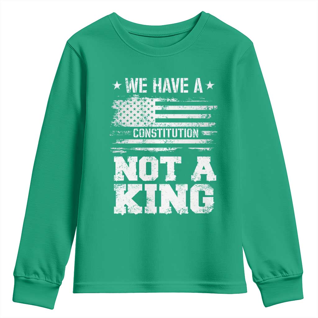 No Kings in America Youth Sweatshirt We Have A Constitution Not A King Resist US Flag - Wonder Print Shop