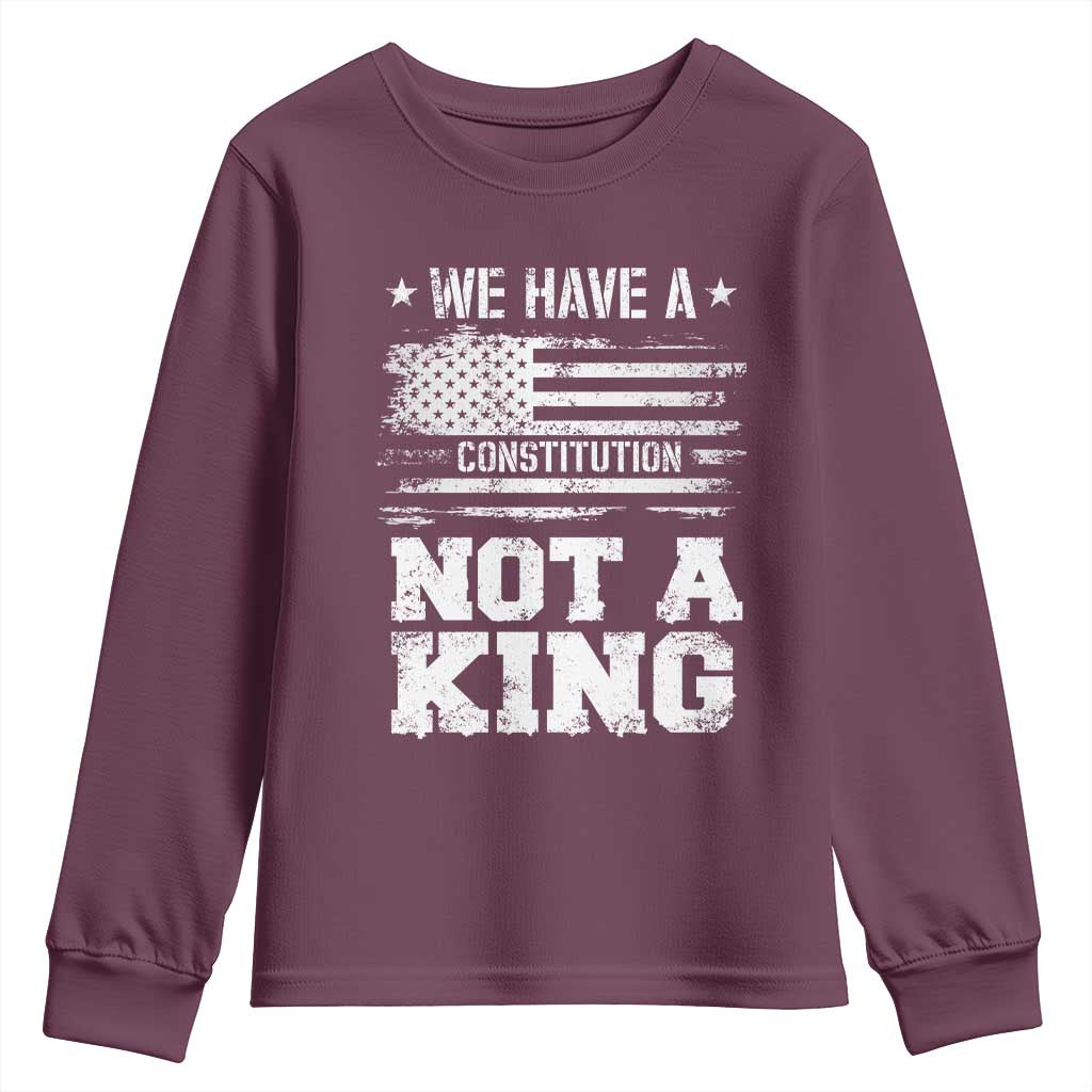 No Kings in America Youth Sweatshirt We Have A Constitution Not A King Resist US Flag - Wonder Print Shop