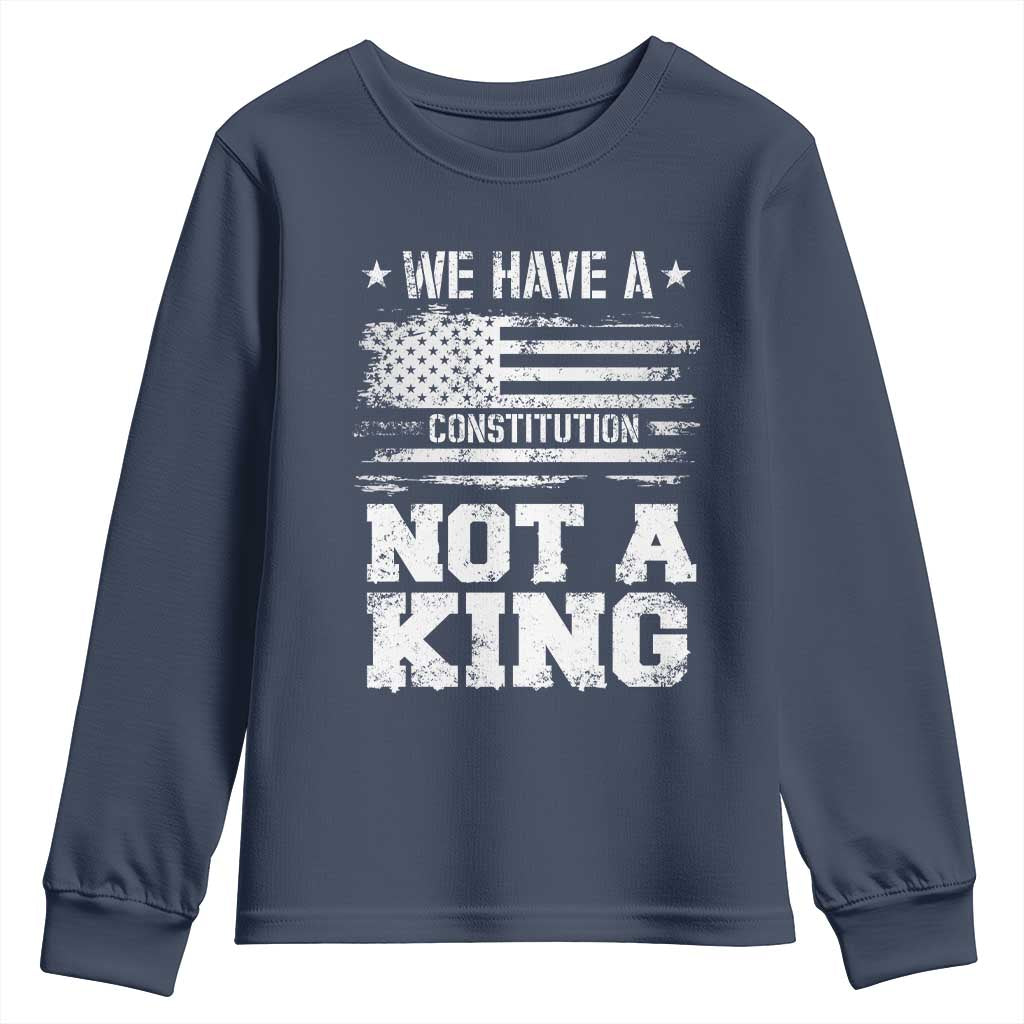 No Kings in America Youth Sweatshirt We Have A Constitution Not A King Resist US Flag - Wonder Print Shop