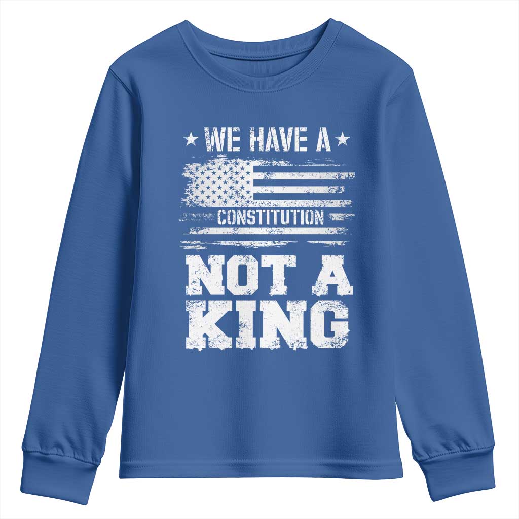 No Kings in America Youth Sweatshirt We Have A Constitution Not A King Resist US Flag - Wonder Print Shop