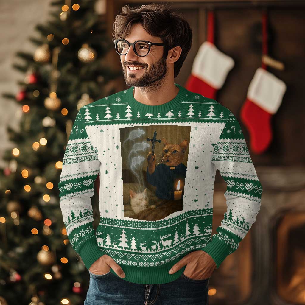 Funny Exorcist Cat Meme Ugly Christmas Sweater Dark Humor Cat - Wonder Print Shop