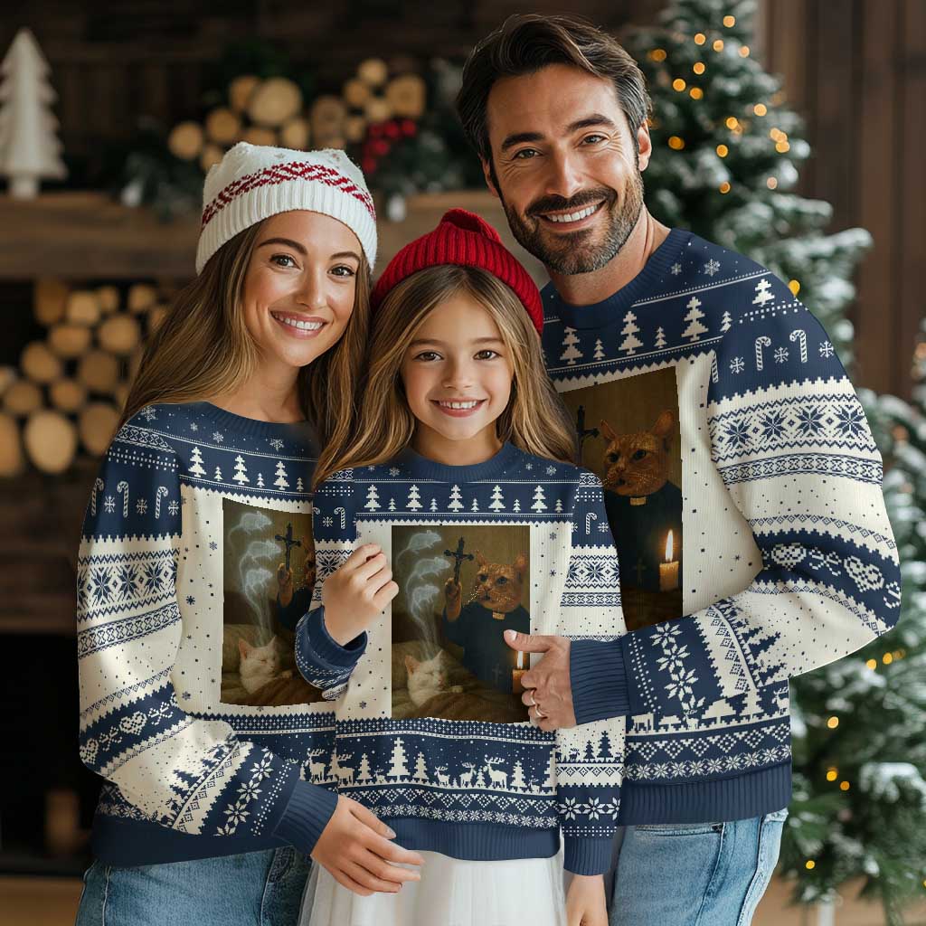 Funny Exorcist Cat Meme Ugly Christmas Sweater Dark Humor Cat - Wonder Print Shop