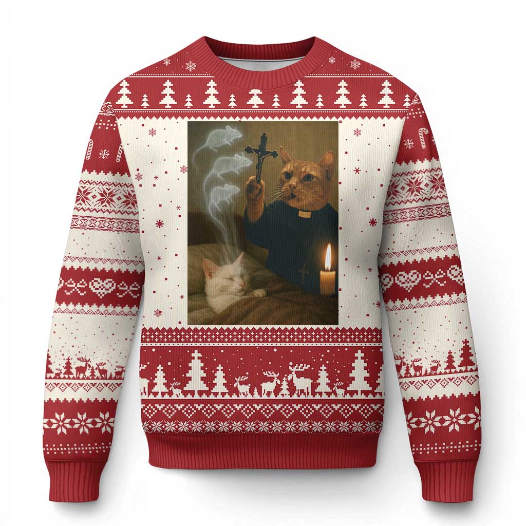 Funny Exorcist Cat Meme Ugly Christmas Sweater Dark Humor Cat - Wonder Print Shop