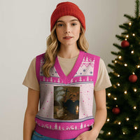 Funny Exorcist Cat Meme V-Neck Knit Sweater Vest Dark Humor Cat - Wonder Print Shop