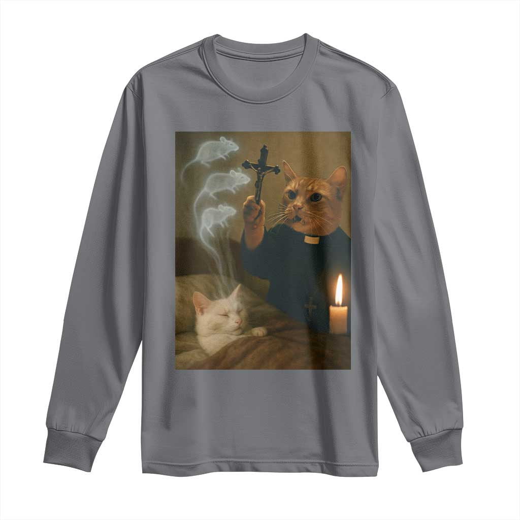 Funny Exorcist Cat Meme Long Sleeve Shirt Dark Humor Cat - Wonder Print Shop