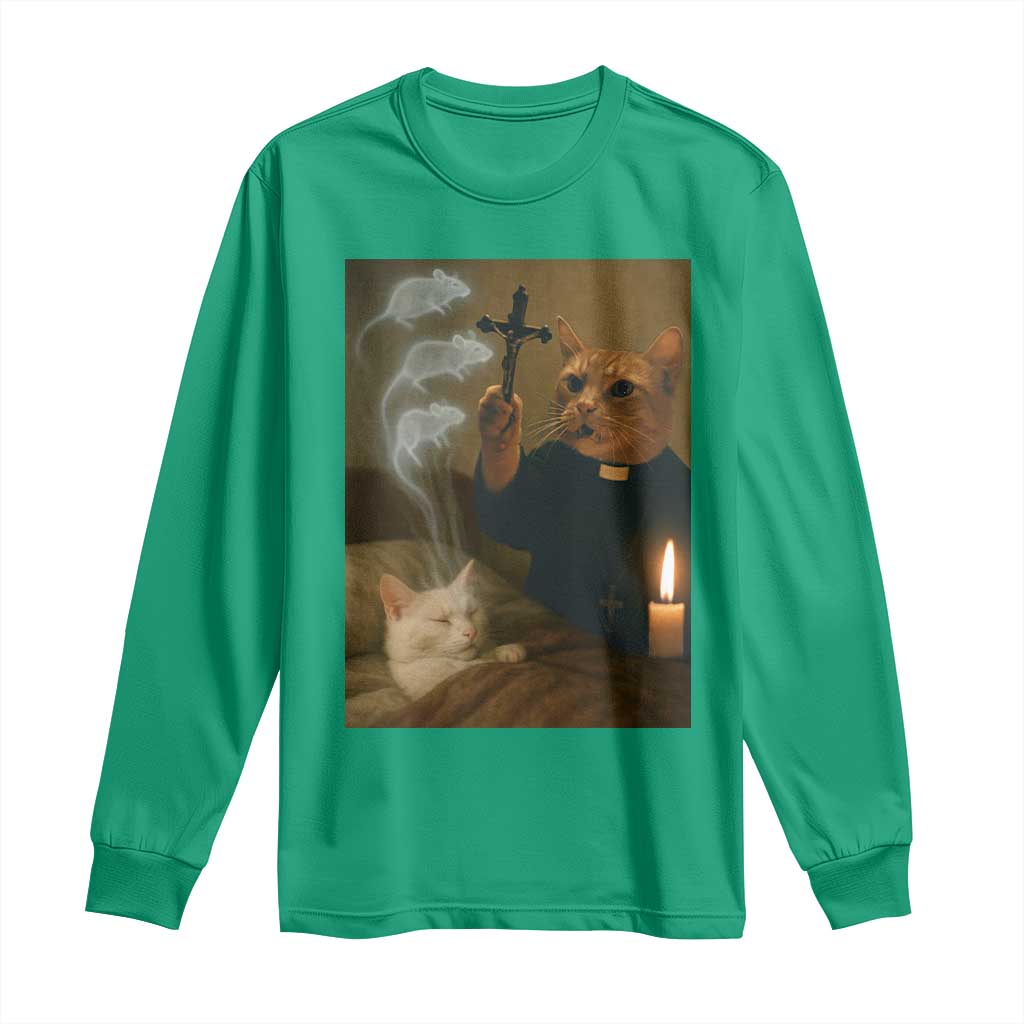 Funny Exorcist Cat Meme Long Sleeve Shirt Dark Humor Cat - Wonder Print Shop