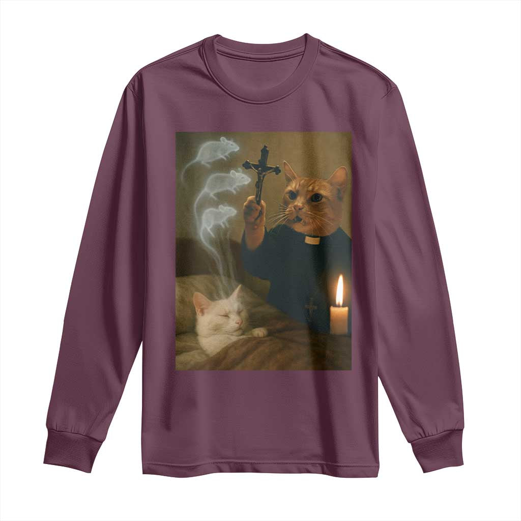 Funny Exorcist Cat Meme Long Sleeve Shirt Dark Humor Cat - Wonder Print Shop