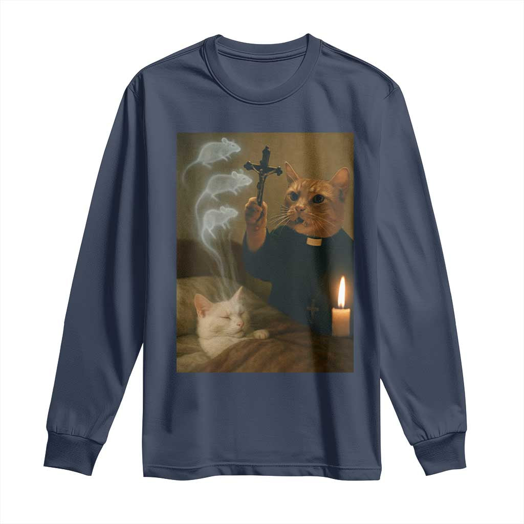 Funny Exorcist Cat Meme Long Sleeve Shirt Dark Humor Cat - Wonder Print Shop