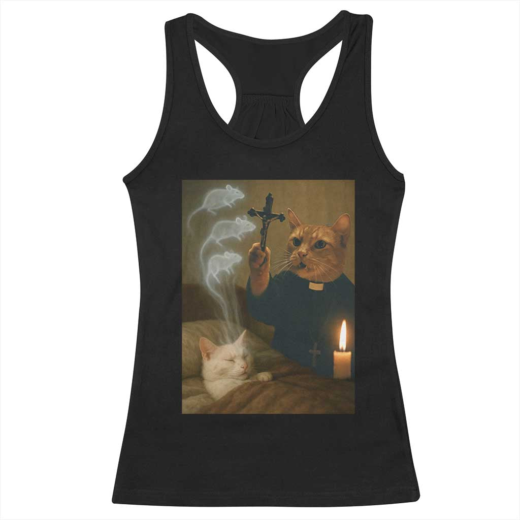 Funny Exorcist Cat Meme Racerback Tank Top Dark Humor Cat - Wonder Print Shop