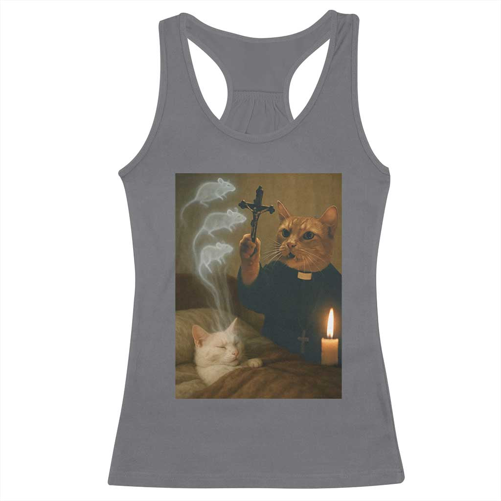 Funny Exorcist Cat Meme Racerback Tank Top Dark Humor Cat - Wonder Print Shop