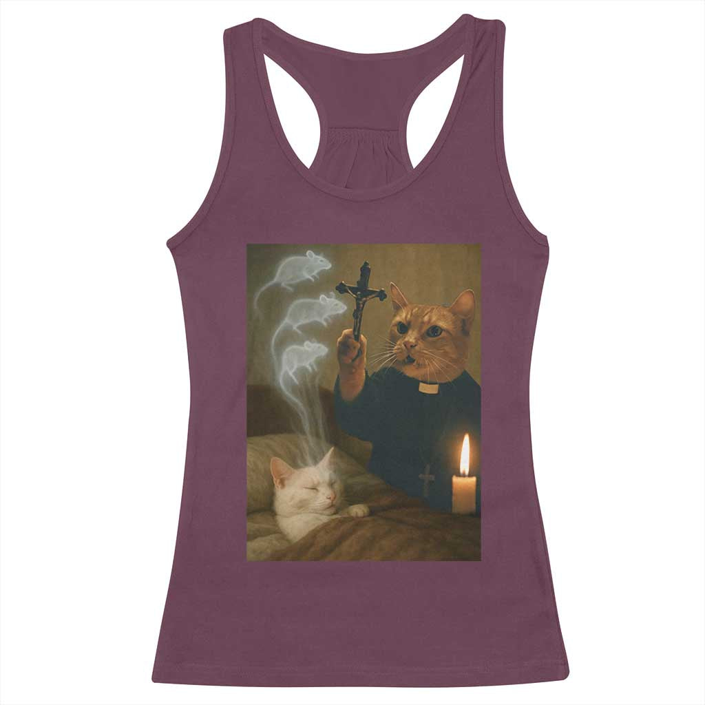 Funny Exorcist Cat Meme Racerback Tank Top Dark Humor Cat - Wonder Print Shop