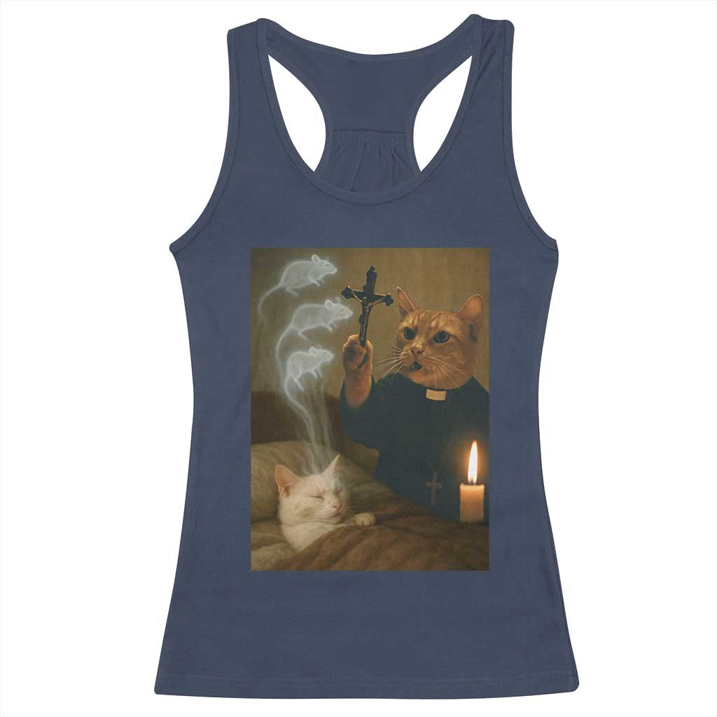 Funny Exorcist Cat Meme Racerback Tank Top Dark Humor Cat - Wonder Print Shop