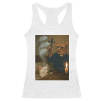 Funny Exorcist Cat Meme Racerback Tank Top Dark Humor Cat - Wonder Print Shop