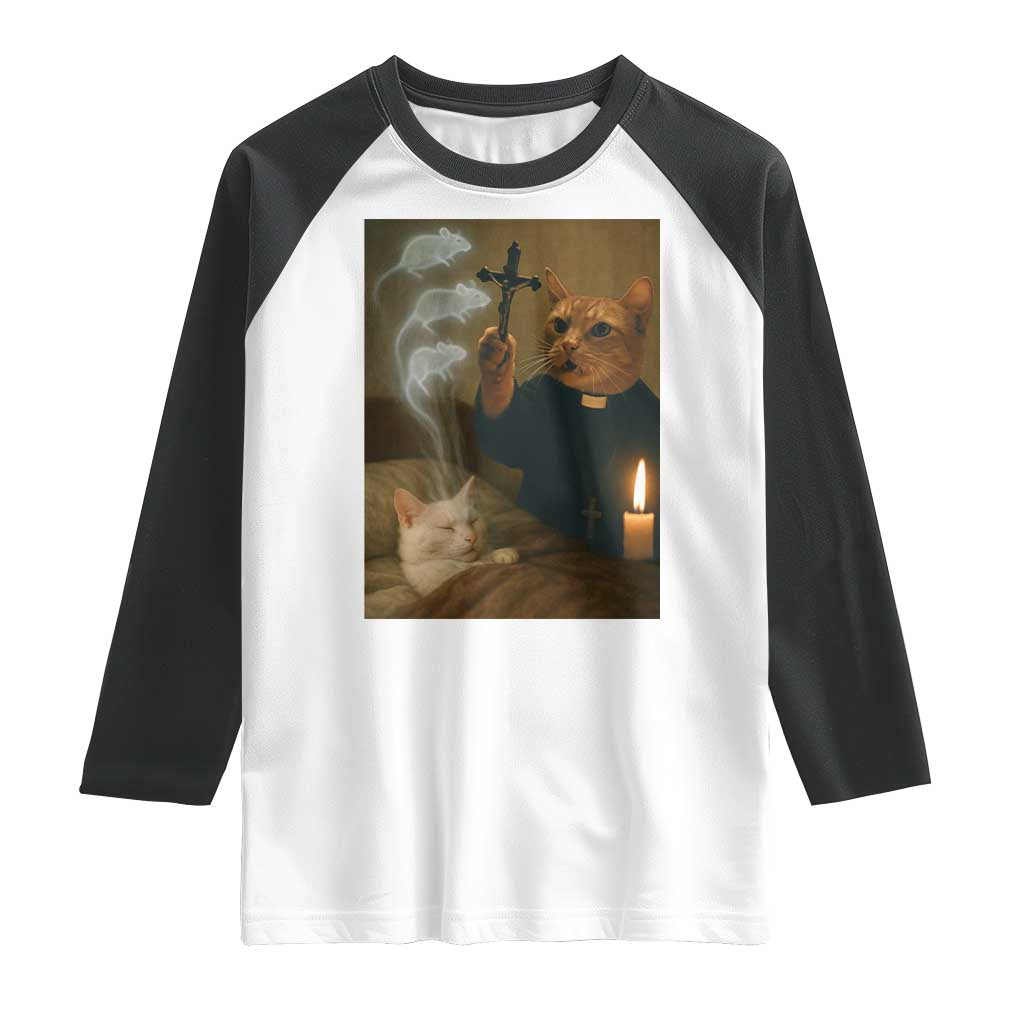 Funny Exorcist Cat Meme Raglan Shirt Dark Humor Cat - Wonder Print Shop
